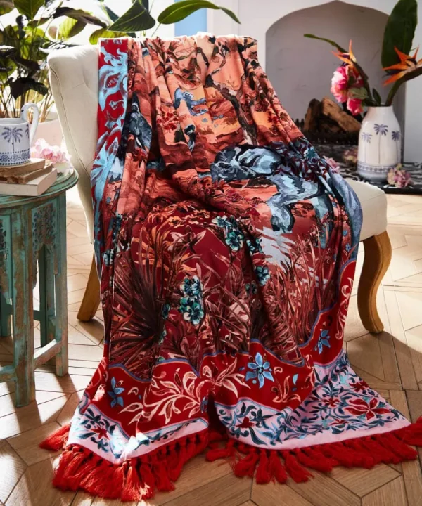 Fashion Joe Browns Ornate Elephant Reversible Tassel Throw Rust