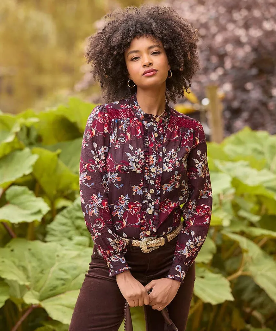 prettiest_floral_blouse_a_1.webp Clearance Joe Browns Prettiest Floral Blouse And Cami Aubergine
