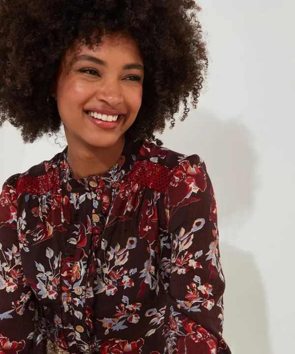 Clearance Joe Browns Prettiest Floral Blouse And Cami Aubergine