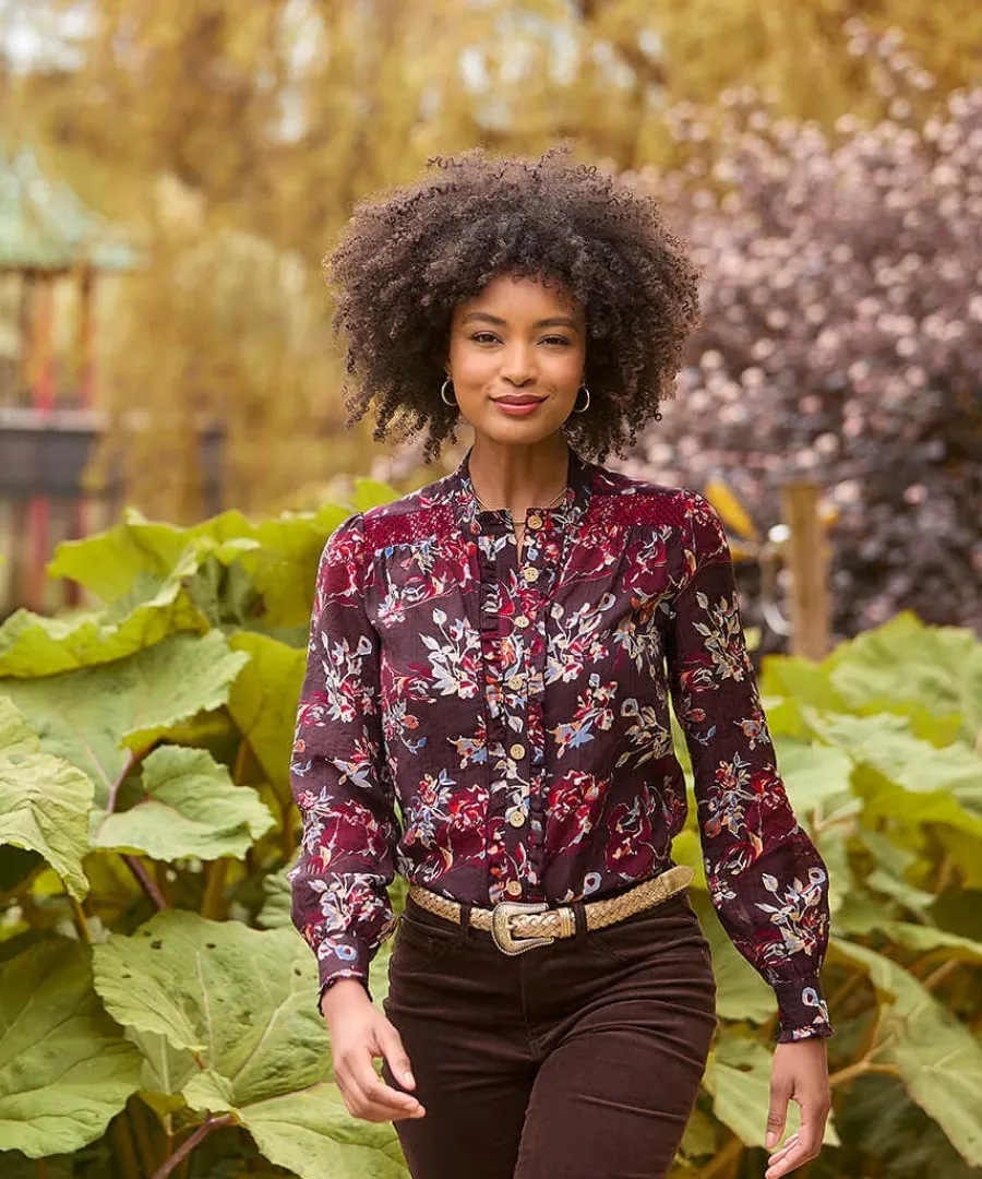 prettiest_floral_blouse_a_5.webp Clearance Joe Browns Prettiest Floral Blouse And Cami Aubergine