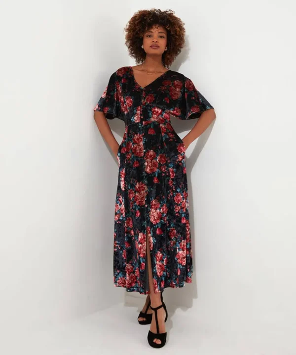 Hot Joe Browns Radiant Rose Velour Dress Black