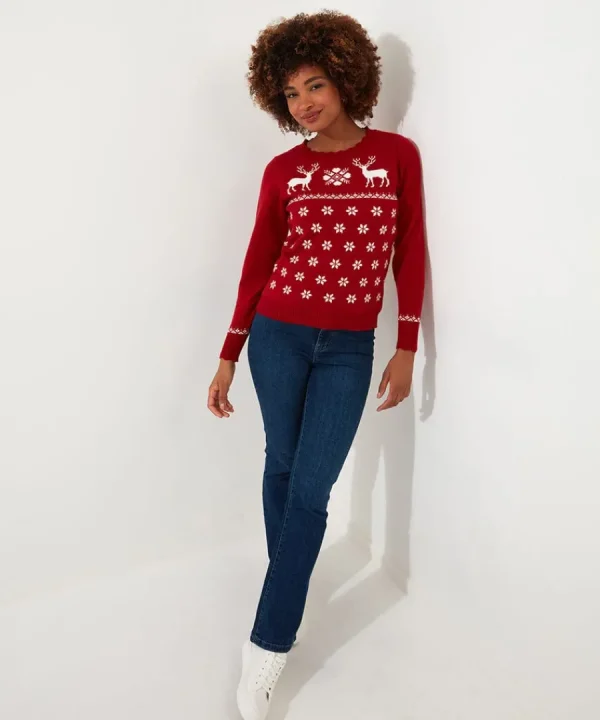 Fashion Joe Browns Retro Reindeer Jumper Red