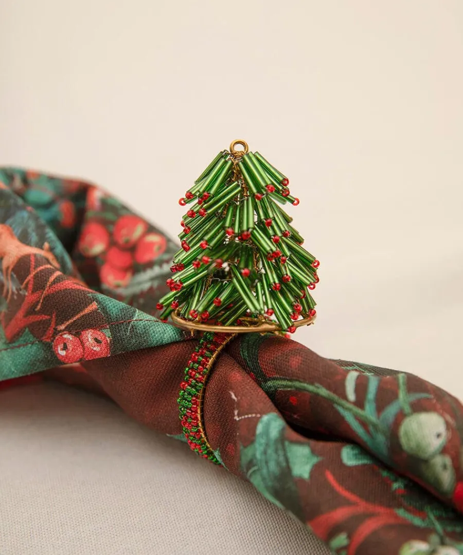 set_of__christmas_tree_be_2.webp Online Joe Browns Set Of 4 Christmas Tree Beaded Napkin Rings Green