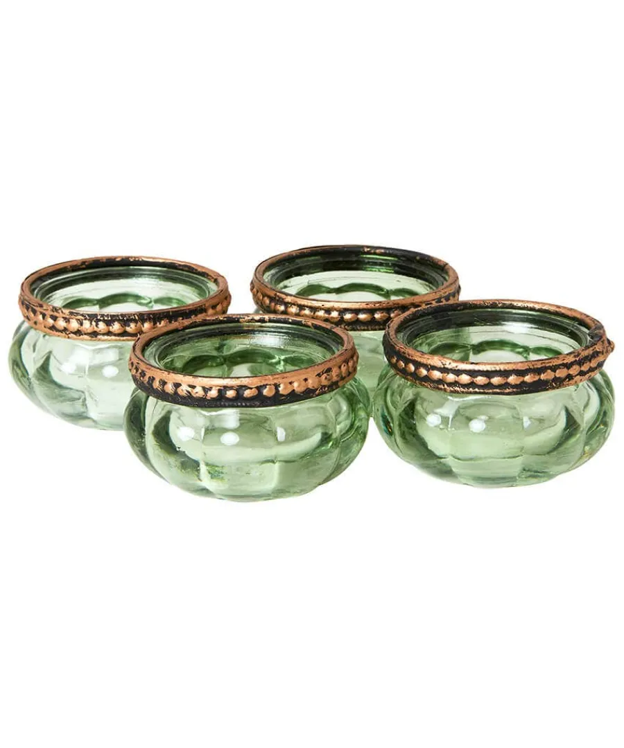 set_of__lambent_leaf_gree_0.webp Best Joe Browns Set Of 4 Lambent Leaf Glass Tealight Holders Green