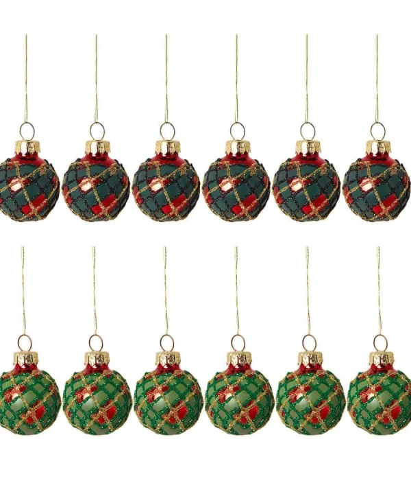 Outlet Joe Browns Set Of 12 Traditional Tartan Baubles Red