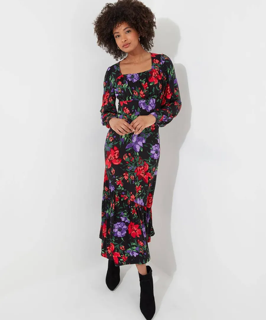 shona_floral_jersey_dress_2.webp Sale Joe Browns Shona Floral Jersey Dress Black