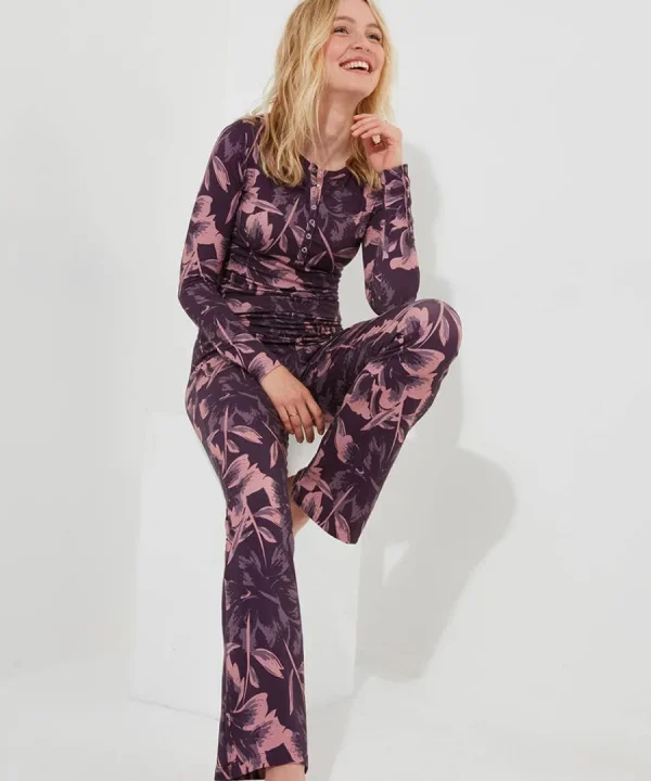 Hot Joe Browns Sloe Joes Floral Henley Purple