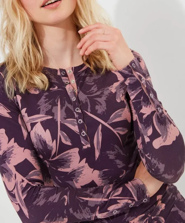 Hot Joe Browns Sloe Joes Floral Henley Purple