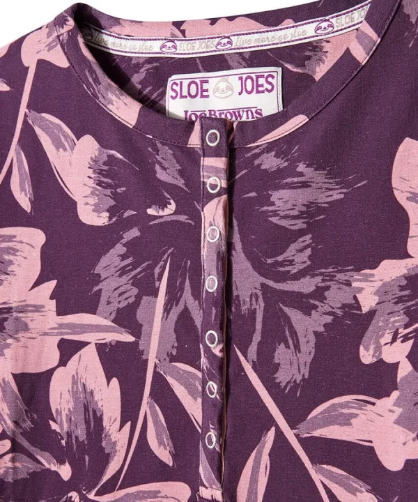 Hot Joe Browns Sloe Joes Floral Henley Purple