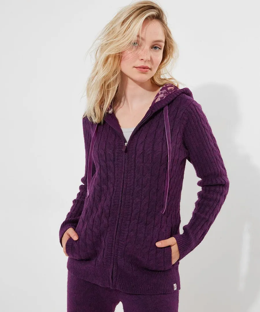 sloe_joes_knitted_cable_z_1.webp Online Joe Browns Sloe Joes Knitted Cable Zip Up Cardigan Purple