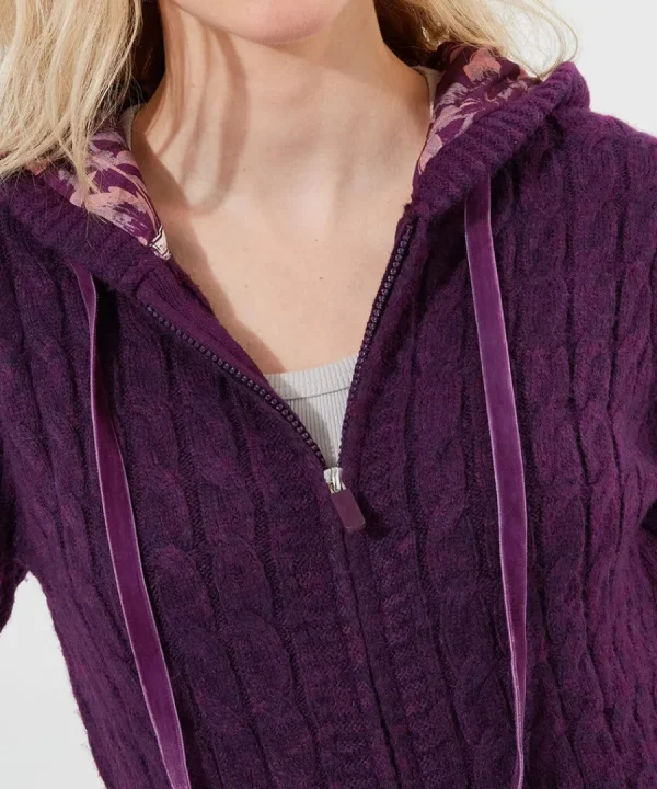 Online Joe Browns Sloe Joes Knitted Cable Zip Up Cardigan Purple
