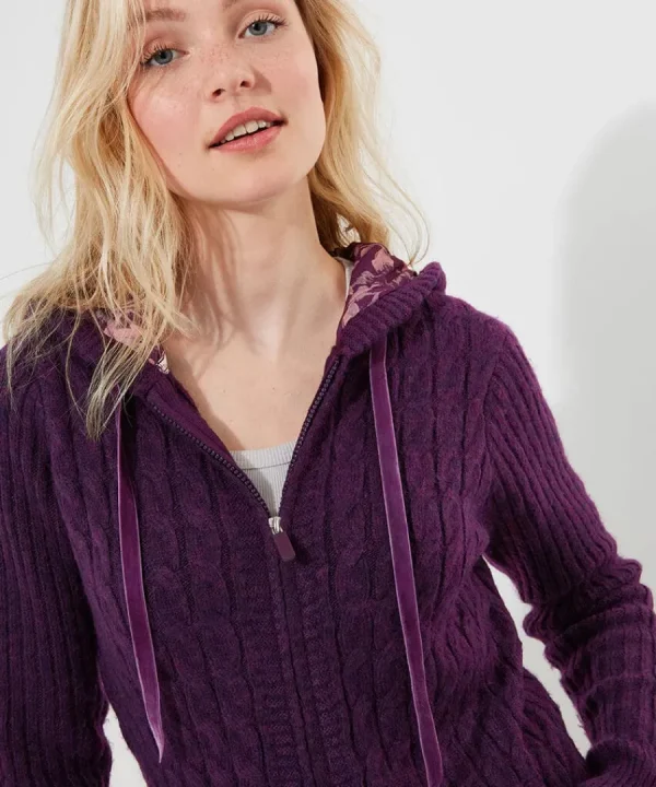 Online Joe Browns Sloe Joes Knitted Cable Zip Up Cardigan Purple