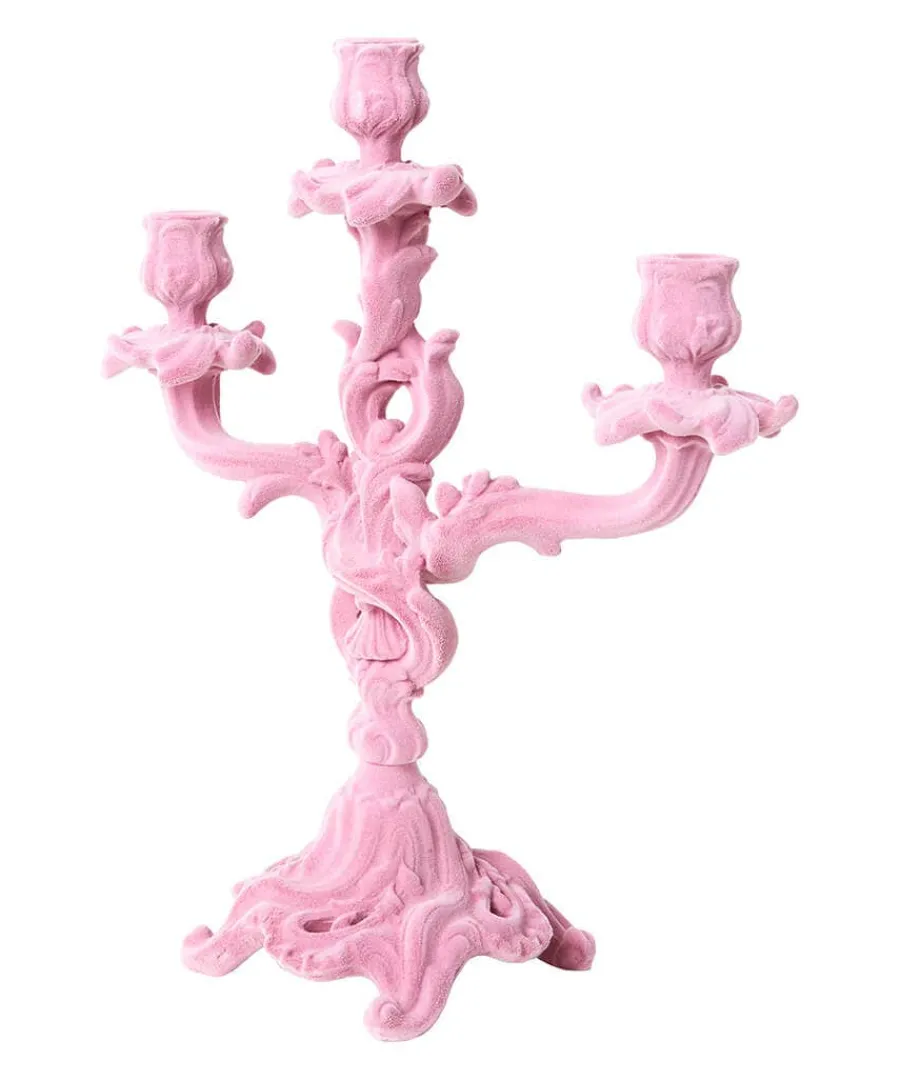 soft_pink_flock_ornate_ca_1.webp Online Joe Browns Soft Flock Ornate Candle Holder Pink