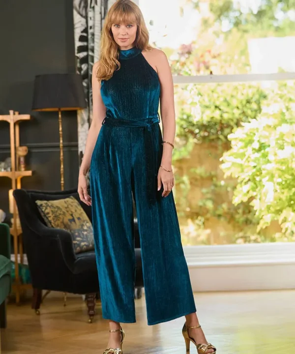 Fashion Joe Browns Statement Velour Jumpsuit Teal