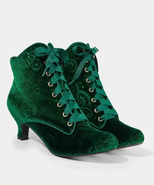 Fashion Joe Browns True Elegance Embossed Velvet Boots Dark Green