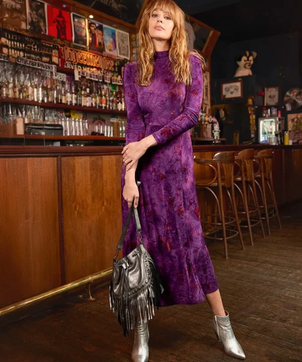 Clearance Joe Browns Truly Remarkable Flocked Jersey Dress Purple