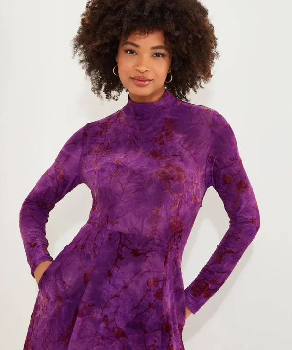 Clearance Joe Browns Truly Remarkable Flocked Jersey Dress Purple