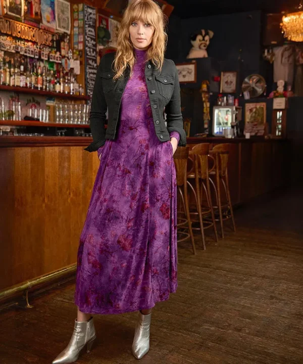 Clearance Joe Browns Truly Remarkable Flocked Jersey Dress Purple