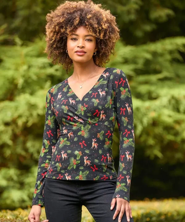Cheap Joe Browns Feeling Festive Jersey Wrap Top Black